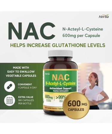 Herba NAC Supplement 600mg 180 Vegetable Capsules | N-Acetyl-L-Cysteine | NAC Supplement 600 mg for Antioxidant | Premium & Pure | Product of Canada | 180 Capsules - Buy Online on GoSupps.com