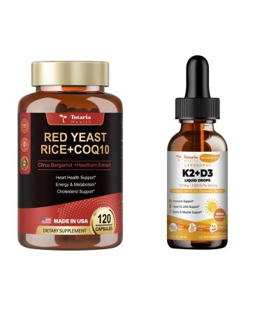 Red Yeast Rice 2 000mg with CoQ10 Supplement + Liposomal Liquid Vitamin D3 K2 Supplement