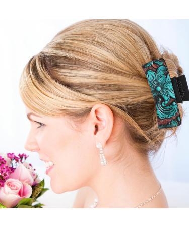 TOVINANNA Western Hair Claw Clips Leather Turquoise Pattern Hair Clips Square Jaw Clips Ponytail Holders Women Girls Hair Accessories - Buy Online on GoSupps.com