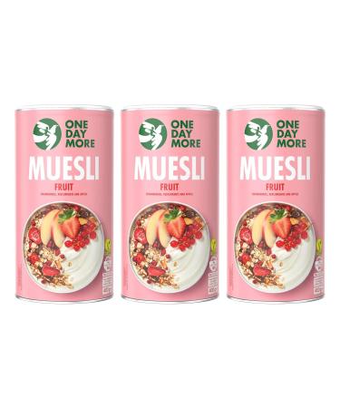 OneDayMore Muesli aux Fruits | 3 x 400 g | Flocons d avoine 100% naturels | Sans sucre ajout | Petit-d jeuner sain avec flocons d avoine pommes fraises et dattes