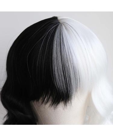 Buy TOWOWM Cruella de Vil Wig - Black & White Synthetic Bob with Pony | Perfect for Cosplay & Daily Wear - Buy Online on GoSupps.com
