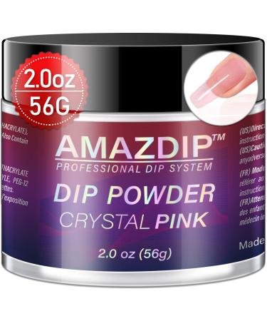 Dip Powder Clear Pink Color, 2 Ounce/ 56 Gram, AMAZDIP Dipping Powder Nail System for French Nail Art Design Salon/DIY at Home 02-Crystal Pink
