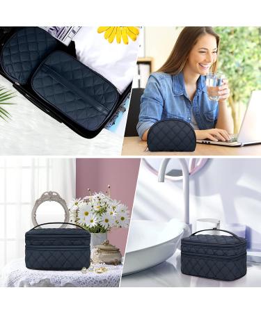 Luxury Dark Blue Makeup Bag with Accessories Storage - Portable Cosmetic Organizer for Women & Girls - Waterproof Toiletry Case - Ideal for Travel - Buy Online on GoSupps.com