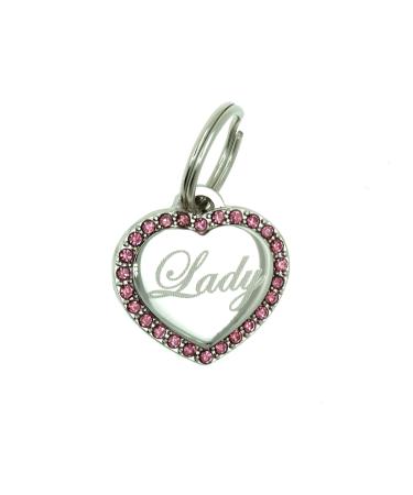 Custom Engraved Personalized Stainless Steel Small Heart Pink Rhinestones Dog Cat Pet ID Jewelry Bling Tag