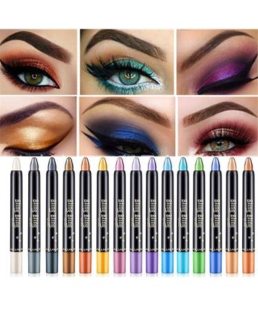 LILOVE 15 couleurs Waterproof Glitter Liquid Eyeliner Highlighter Eyeshadow Pencil Waterproof Long Lasting Glitter Matte Eye Shadow Stick Makeup Pigment Pen Cosmetics (15 PCS)