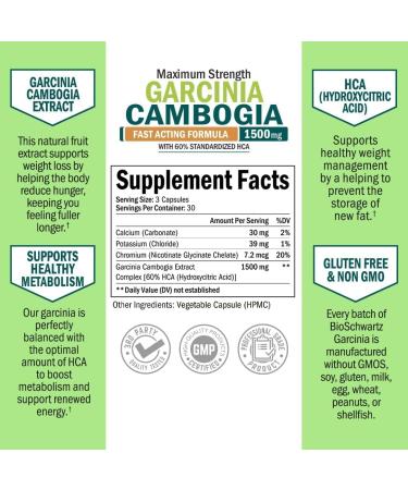 BioSchwartz Garcinia Cambogia 1500 mg - 90 Veggie Caps for Weight Loss & Appetite Control - Buy Online on GoSupps.com