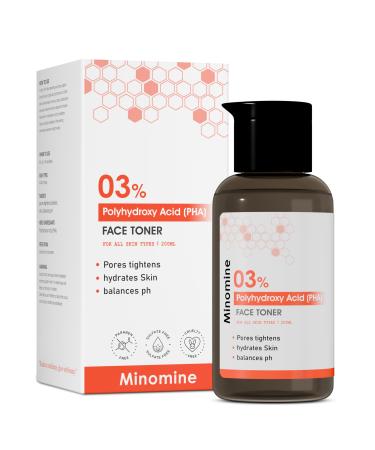 Minomine 3% PHA Face Toner | Pores pightens Hydrates Skin Balances pH | Men & Women All Skin Types 6.76 Fl.oz