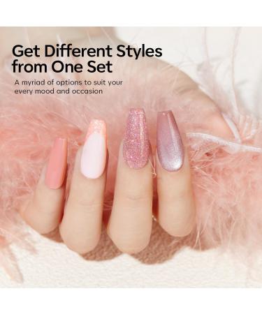 Modelones Nude Pink Glitter Gel Nail Polish Kit - 6 Colors | Soak off, Cat Eye Magnetic, DIY Manicure | Salon Quality Neutral Tones for Women - Buy Online on GoSupps.com