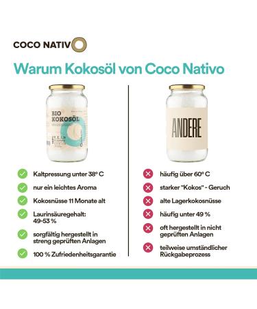 Organic Coconut Oil Coconativo 3x1000ml - Premium Cold-Pressed Coconut Fat for Cooking Baking Hair & Skin Care - Raw Food Quality - Buy Online on GoSupps.com