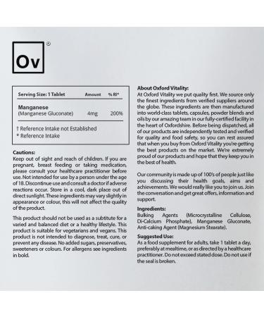 Manganese 4mg Tablets for Cartilage & Bone Health | Oxford Vitality - 14 Count - Buy Online on GoSupps.com