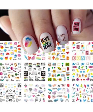 Gay Pride Nail Art Stickers - 12 Sheets Water Transfer Decals for Valentines Day Manicure Decor - LGBT Love Slogan Designs for Women and Girls - Buy Online on GoSupps.com