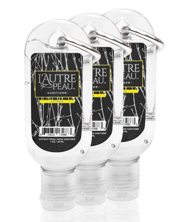 Travel Hand Sanitizer Gel with Aloe Vera & Vitamin E Made by L AUTRE PEAU - Citrus Scented Alcohol Based Liquid Instant Hand Cleaner Pocket Sanitizer with Carabiner Clip (1oz 3 Pack)