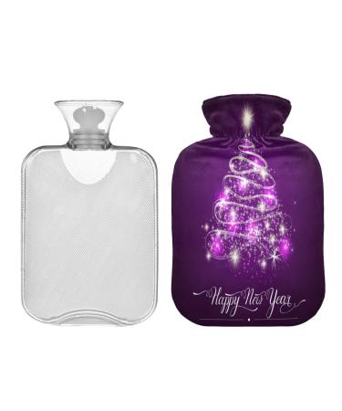 Kcldeci Hot Water Bottle with Cover Christmas Tree 2L Hot Water Bottle Warm Pain Relief Hot and Cold Therapy Purple