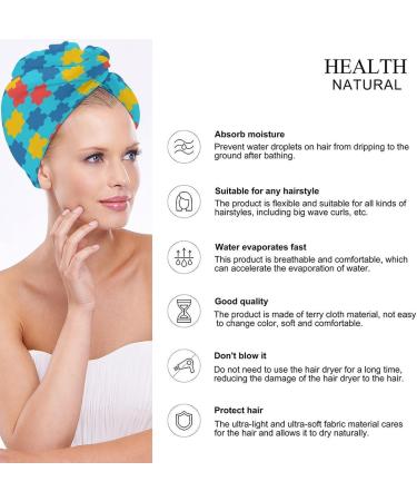 Autism Awareness Microfiber Hair Towel Wrap for Women - Super Absorbent 10x26 Inch Hair Turban with Button - Buy Online on GoSupps.com