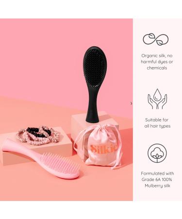 Silkie 4-Set 100% Pure Mulberry Silk Hair Ties - Black Thin Ponytail Holders for Everyday Hair Care | No Damage & Travel Bags Included - Buy Online on GoSupps.com
