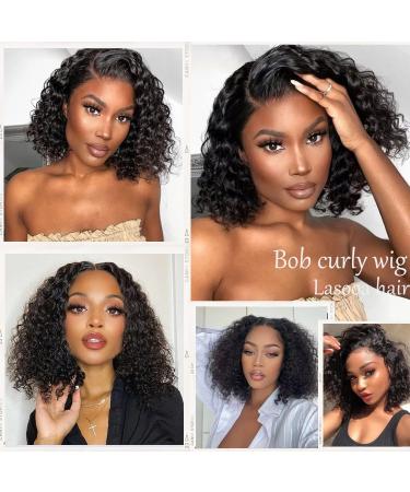 LASOOA 180% Density Short Curly Bob Human Hair Wig 12 Inch - Wet and Wavy, HD Transparent Lace Front, Pre Plucked with Baby Hair - Natural Color - Buy Online on GoSupps.com