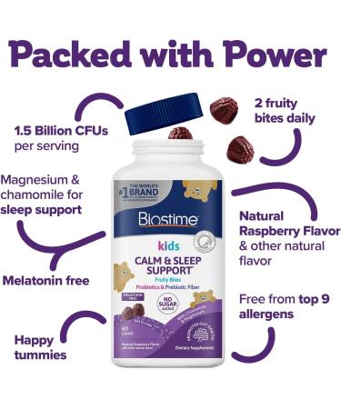 Biostime Kids Sleep Fruity Bites (Ages 4+) | Includes Probiotics| Calm magnesium gummies for kids | Melatonin Free calm gummies for Sleep aid | No added sugar | 60 Count Calm & Sleep - Buy Online on GoSupps.com