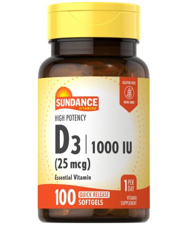 Sundance Vitamin D3 1000 IU (25 mcg) | 100 Softgels | High Potency Essential Vitamin | Non-GMO Gluten Free Supplement