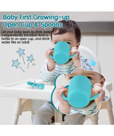 Hepotk Baby Cups & Spoons - Silicone Training Set for Toddler & Infants - Baby Led Weaning Utensils - Food Grade Silicone - Dishwasher Safe (Blue & Green) - Buy Online on GoSupps.com