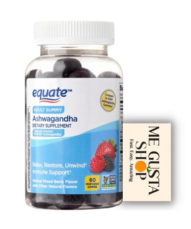 Equate Ashwagandha Vegetarian Gummy Supplement 60 Count + me Gusta stickes