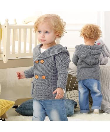 MiMiXiong Baby Sweater Cardigan 6-12 Months Grey | Long Sleeve Hooded Coats - Buy Online on GoSupps.com