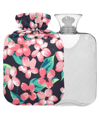 NAANLE hot water bottle with cover cherry flower flower transparent hot water bottle heat bottle for back pain relief handfoot warmer neck warmth and cold therapy 1l