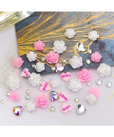 RUNRAYAY Pink 3D Flowers Nail Charms and Diamonds for Acrylic Nails - Heart Rhinestones Nail Art Jewels for Women - DIY Nail Decorations - Buy Online on GoSupps.com