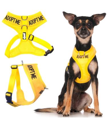 Dexil Limited Adopt ME (I Need A New Home) Yellow Color Coded Non-Pull Front and Back D Ring Padded and Waterproof Vest Dog Harness Prevents Accidents by Warning Others of Your Dog in Advance Extra Small Harness 13-19 Inch Chest/Girth