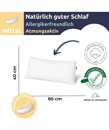 Clemens Daunkissen 2 Set 40x80 cm - Medium-Proof Down Pillows | 85% European Feathers | Ideal for Back & Side Sleepers | Made in Germany - Buy Online on GoSupps.com