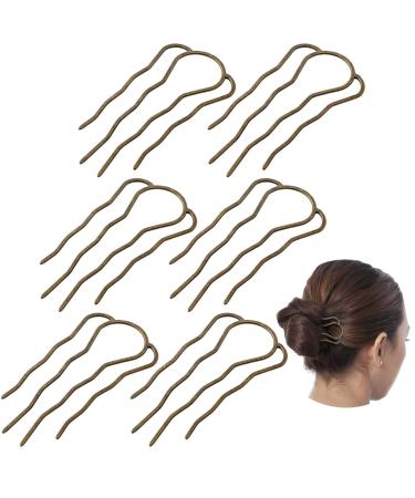 6 Pieces Hair Fork Clip Stick 87 mm Side Hair Comb 4 Prong Hair Updo Bun Hairpin Sticks Alloy Hair Clips Grips for Women Hair Styling Tool Accessories (Bronze Color)