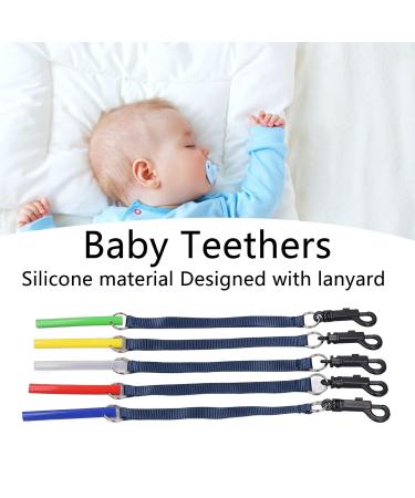 5 Pack Silicone Baby Teether Toys - Soft Sensory Exploration Rings with Lanyards in Red Blue Green & Yellow - Buy Online on GoSupps.com