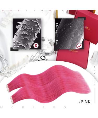 Moresoo Hot Pink Tape-In Hair Extensions | 16 Inch Remy Real Hair | 10 Pieces 20 Grams/Pack | Silky Invisible 40 cm - Buy Online on GoSupps.com