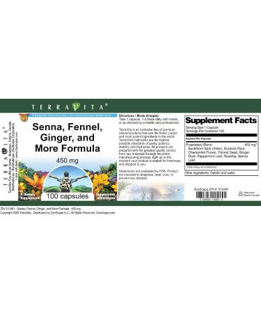 Buy Senna Fennel & Ginger Formula - 450 mg (100 Capsules) | Herbal Digestive Support - Fast International Shipping - Buy Online on GoSupps.com