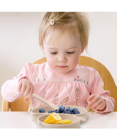 Suction Plate for Baby and Toddler | Divided Silicone Weaning Dish with Fork and Spoon | BPA Free - Beige - Buy Online on GoSupps.com