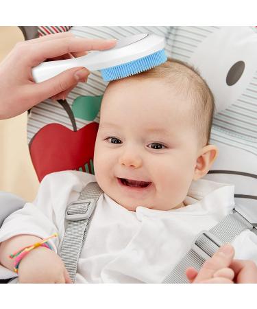 Silicone Baby Hair Brush & Comb Set with Mirror - 3 in 1 Grooming Kit for Newborns, Toddlers, Infants - Super Soft - Blue - Buy Online on GoSupps.com