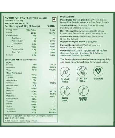Well Being Nutrition Organic Vegan Plant Protein Isolate Powder - 22g Protein 5g BCAA Superfoods for Muscle Growth & Recovery | French Vanilla 500g - Shop Internationally - Buy Online on GoSupps.com