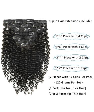 Caliee 3B 3C Curly Clip in Hair Extensions 22 Natural Black 1B Jerry Curly Human Hair - Full Head 8A Thick End JC Clip Ins - 120G 7Pcs with 17 Clips/Set - Buy Online on GoSupps.com
