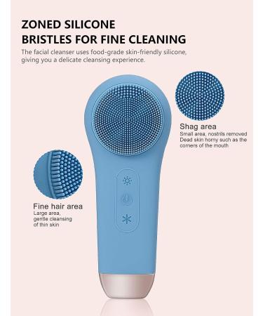 BSROLUNA 3-in-1 Silicone Face Brush for Cleansing & Exfoliating - Sonic Facial Scrubber in MistyBlue - Buy Online on GoSupps.com