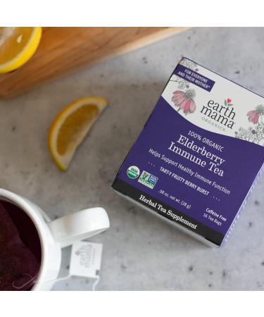 Earth Mama Organic Elderberry Immune Tea with Echinacea - Pregnancy & Family Safe | Decaf Tea with Ginger & Rooibos - 16-Count - Buy Online on GoSupps.com