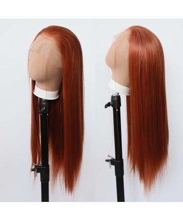 Ginger Brown Long Straight Synthetic Lace Front Wig - Heat Resistant Fiber, Pre Plucked Natural Hairline for Black Women - Copper Red Brown Cosplay Daily Wear - Buy Online on GoSupps.com
