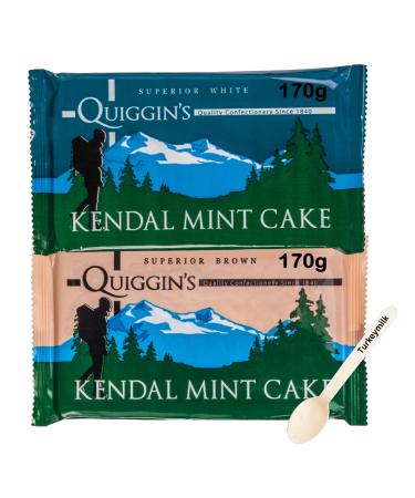 Kendal Mint Cake White and Brown 2 Pack Huge Bar Bundle Containing Quiggin's White and Brown 170g Each Mint Cake Bar
