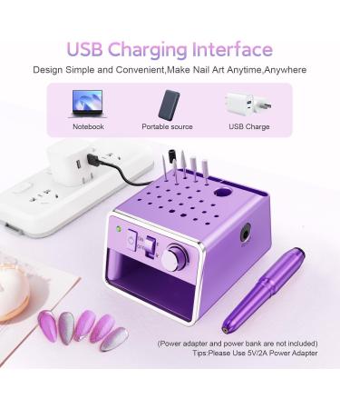 ALLE S Compact USB Powered Electric Nail Drill Kit - 20000 RPM, 6 Bits, 106 Sanding Bands, Purple - Buy Online on GoSupps.com