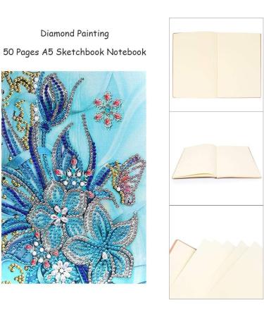 5D DIY Diamond Painting Notebook - Blue Flower | A5 Blank Book for Mosaic Art and Drawing - Buy Online on GoSupps.com