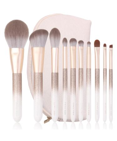 Deluxe Natural Fox Hair Makeup Brush Set by Luxury ENZO KEN Extra Soft Hair Brushes Professional with Case Gold Face Eye Eyeshadow Beauty Brushes Sets- Quality Big Pearls White Facial Contour Bronzer Concealer Blending...