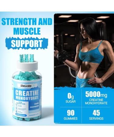 Creatine Monohydrate Gummies 5000mg - Muscle Strength & Energy Boost for Men & Women | Chewable Pre-Workout Supplement - 90 Count Blueberry - Buy Online on GoSupps.com