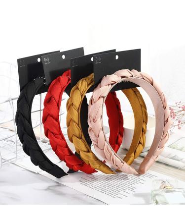 Shop Washranp Women's Pink Rose Satin Knot Braided Hairband | Stylish Solid Color Knitted Headband - Buy Online on GoSupps.com