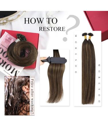 Moresoo 45cm Real Hair Bonding Extensions - #2/6/2 Darkest Brown & Medium Brown Keratin U-Tip - 50g Remy Hair Hot Fusion - Buy Online on GoSupps.com