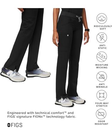 FIGS Kade Cargo Scrub Pants for Women - Classic Fit Straight Leg - 4 Pockets - Yoga Waistband - Anti-Wrinkle - Regular Large Black - Buy Online on GoSupps.com