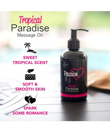 Passion Sensual Massage Oil for Couples | 100% Natural Jojoba Oil Relaxing & Smooth Skin | Perfect for Date Night & Massage Therapy - Tropical Paradise Scent - Buy Online on GoSupps.com