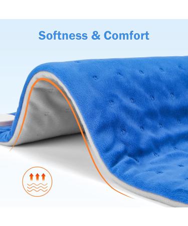 Riogoo Electric Heating Pillow for Back Pain Relief - 30x60cm Soft Cushion 5 Heat Levels & 4 Timers (Neck & Shoulders) - Blue - International Shipping Available - Buy Online on GoSupps.com